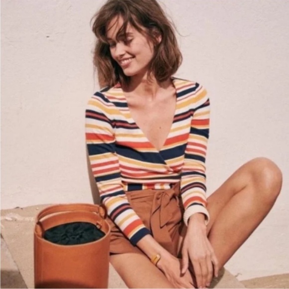 Sezane Adela Stripped Wrap Blouse-medium - Picture 2 of 8